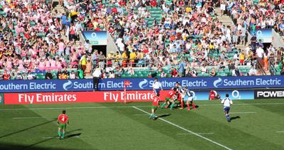Rugby match at Twickenham with perimeter advertising